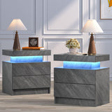 Bingoday LED Night Stand Set of 2 Bedside Tables with 2 Drawers Modern LED End Side Tables Bedroom Nightstands Bingoday