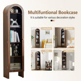 YUCHIATH 66.93" H Arched Bookcase, 5-Tier Arched Cabinet Bookcase with Adjustable Shelves, Accent Display Cabinet with Glass Door for Living Room, Reading Room and Bedroom (Walnut) YUCHIATH