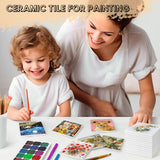 Ceramic Tiles for Crafts, GOH DODD 24 Pack Glossy Glazed Blanks White Coasters with Unglazed Side and 24 Cork Backing Pads for Alcohol Ink, Painting, Sublimation, Heat Transfer, Square, 4 Inch GOH DODD