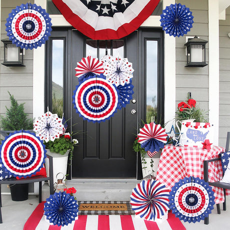 4th of July Patriotic Decorations Outdoor, Memorial Day Decorations, Fourth of July Decorations for Home, Hanging Paper Fans for Independence Flag Day Party Decor LRCXL