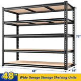 REIBII 48" W Garage Shelving, 3000LBS Storage Shelves Heavy Duty Shelving, 72" H Adjustable Metal Shelves for 5 Tier Garage Shelves Storage Rack Sturdy Industrial Shelving Unit, 72" H x 48" W x 18" D REIBII