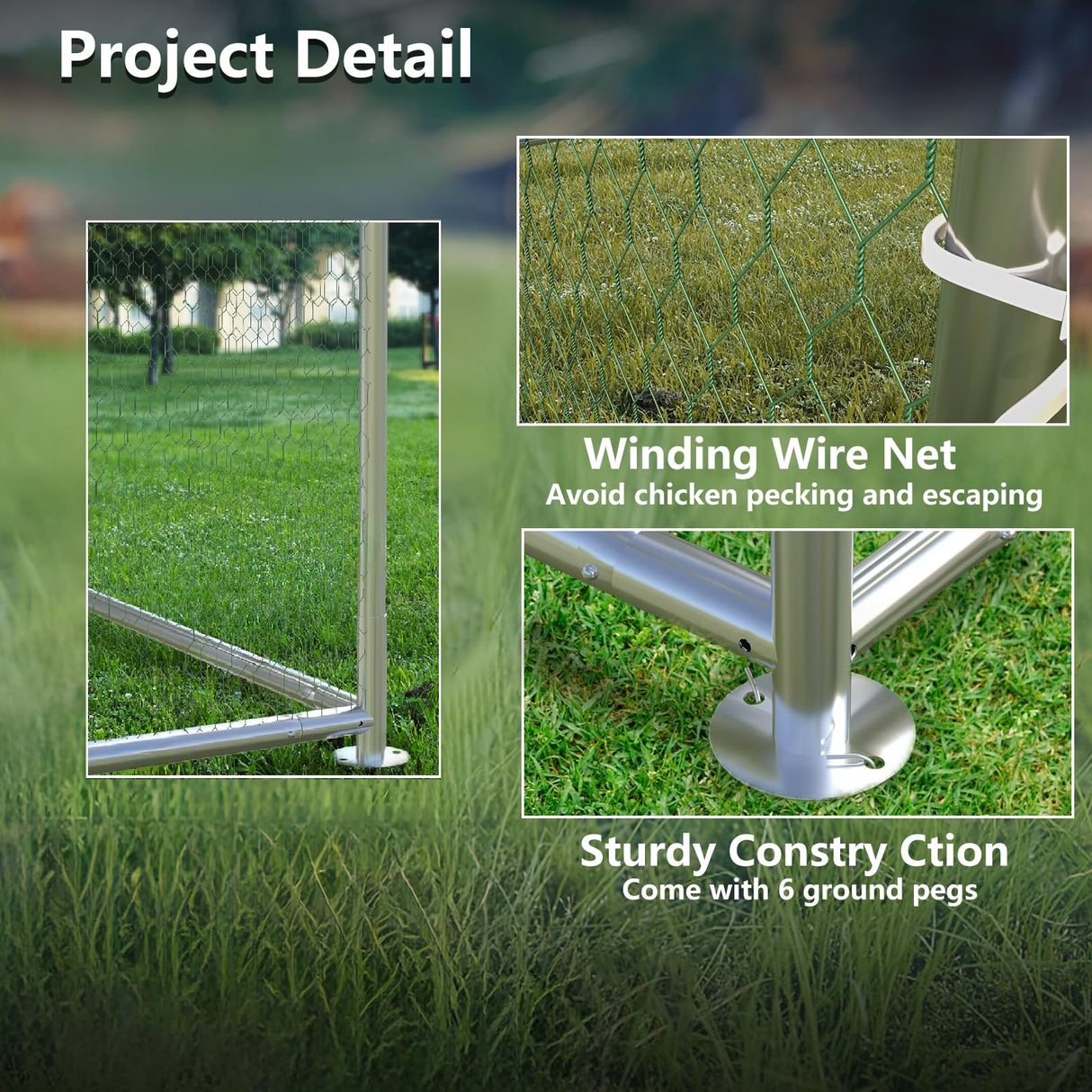 BOSSIN Bold Chicken Coop Run Large Metal Chicken Pen Outdoor, Poultry Cage Spire Shape, Heavy Duty Walkin for Yard with Waterproof and Anti-UV Cover, for Rabbits Habitat BOSSIN