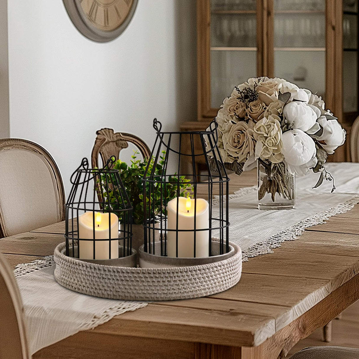 Homemory Rustic Farmhouse Lantern Decor with Flameless Candle & Remote Timer, 2PCS Metal Candle Holder Home Decorations for Fireplace Mantle Kitchen Dining Table Living Room Homemory