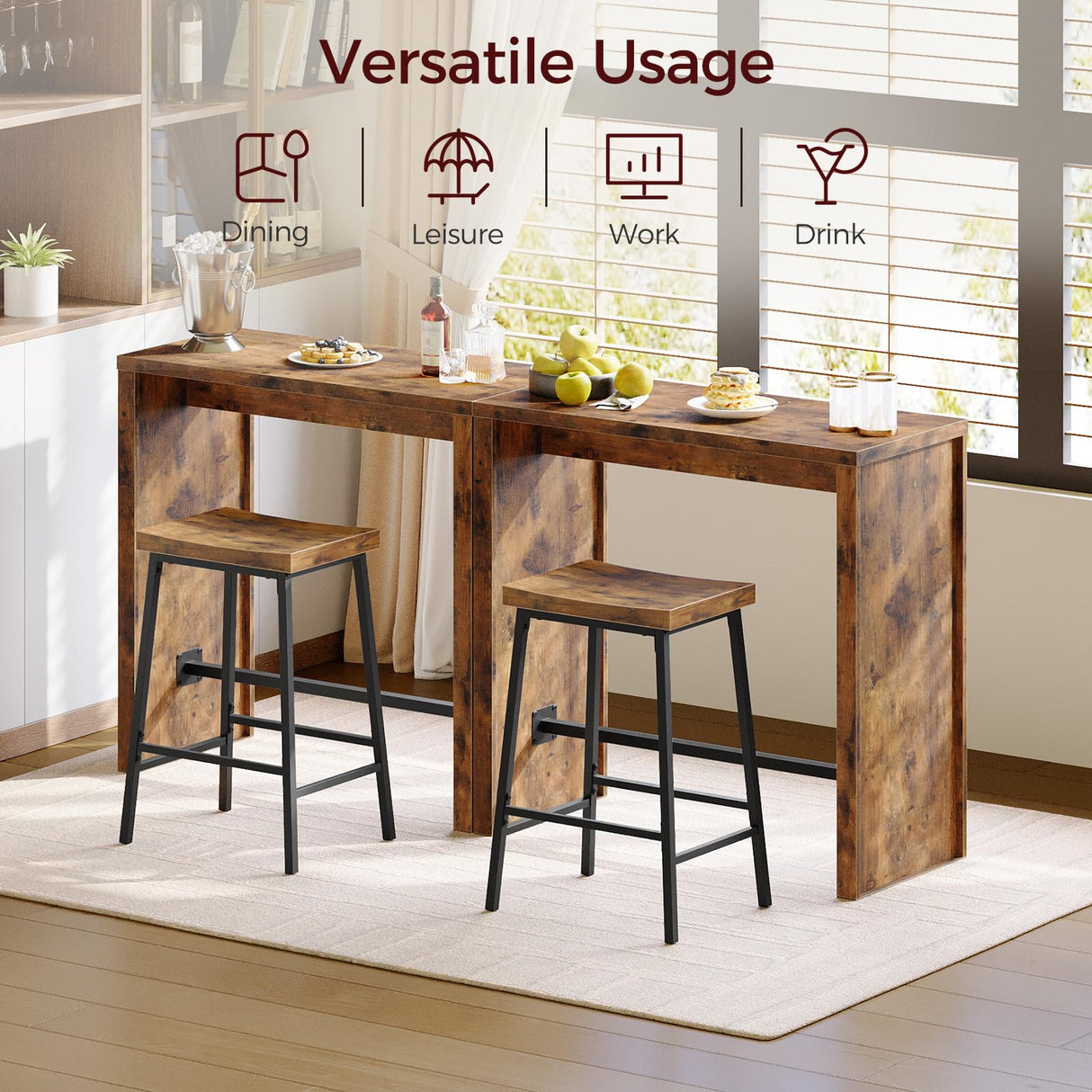 MAHANCRIS Bar Table, 35.4" Counter Height Pub Table, Industrial Rectangular Hightop Table, Kitchen Dining Bar Height Tables with Footrest, for Narrow Space, Rustic Brown and Black BTHR1901 MAHANCRIS