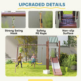 Qaba Kids Swing Set for Backyard, Playground Set with 6 FT Slide, 2 Adjustable Swings, Fort with Canopy, Ladder, Outdoor Playset with Ground Stakes for Ages 3-8, Brown Qaba