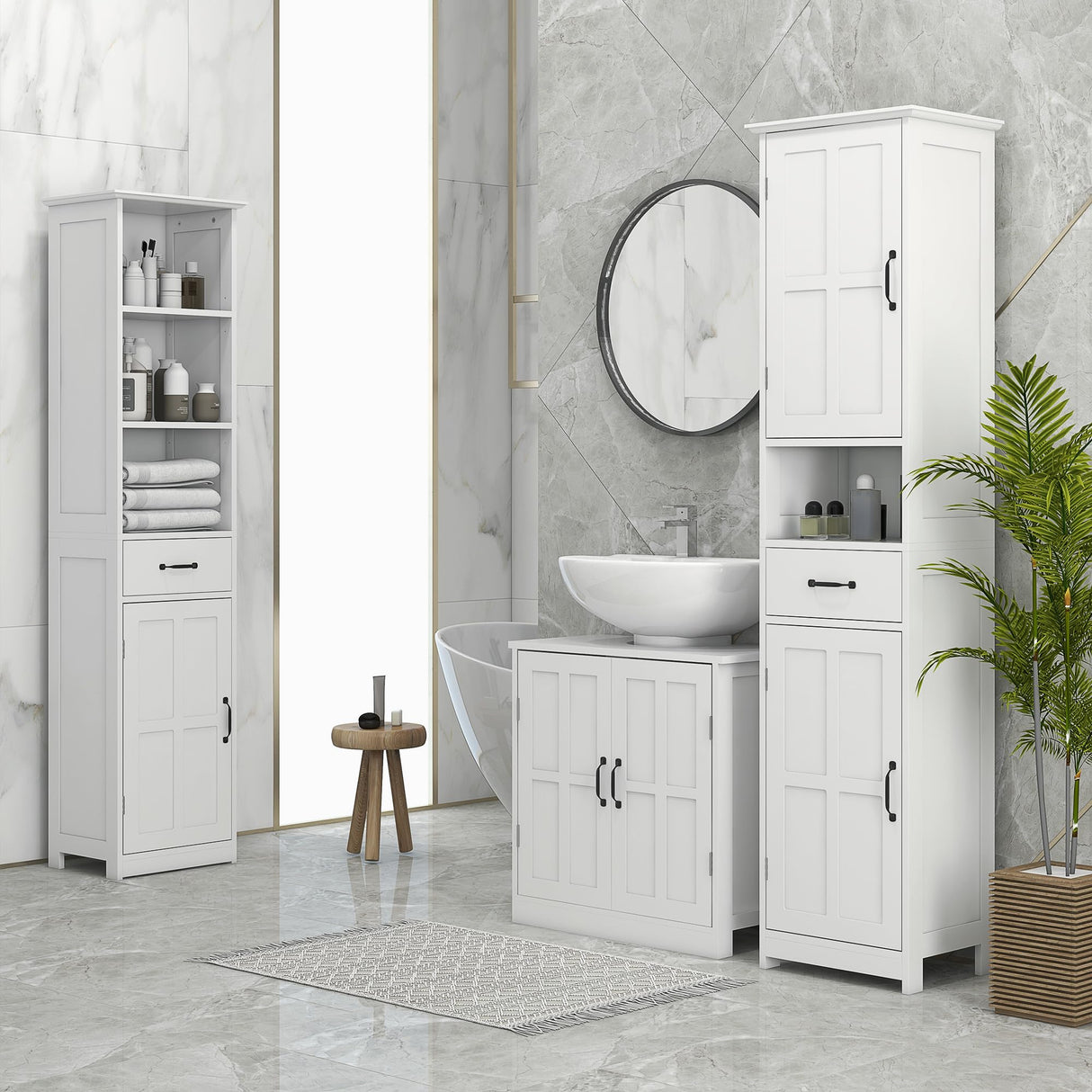 kleankin Pedestal Sink Storage Cabinet, Under Sink Cabinet, Bathroom Vanity Cabinet with Double Doors and Adjustable Shelf, White kleankin