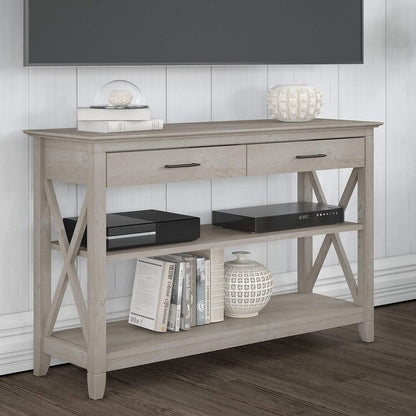 Bush Furniture Key West Console Table with Drawers and Shelves in Washed Gray