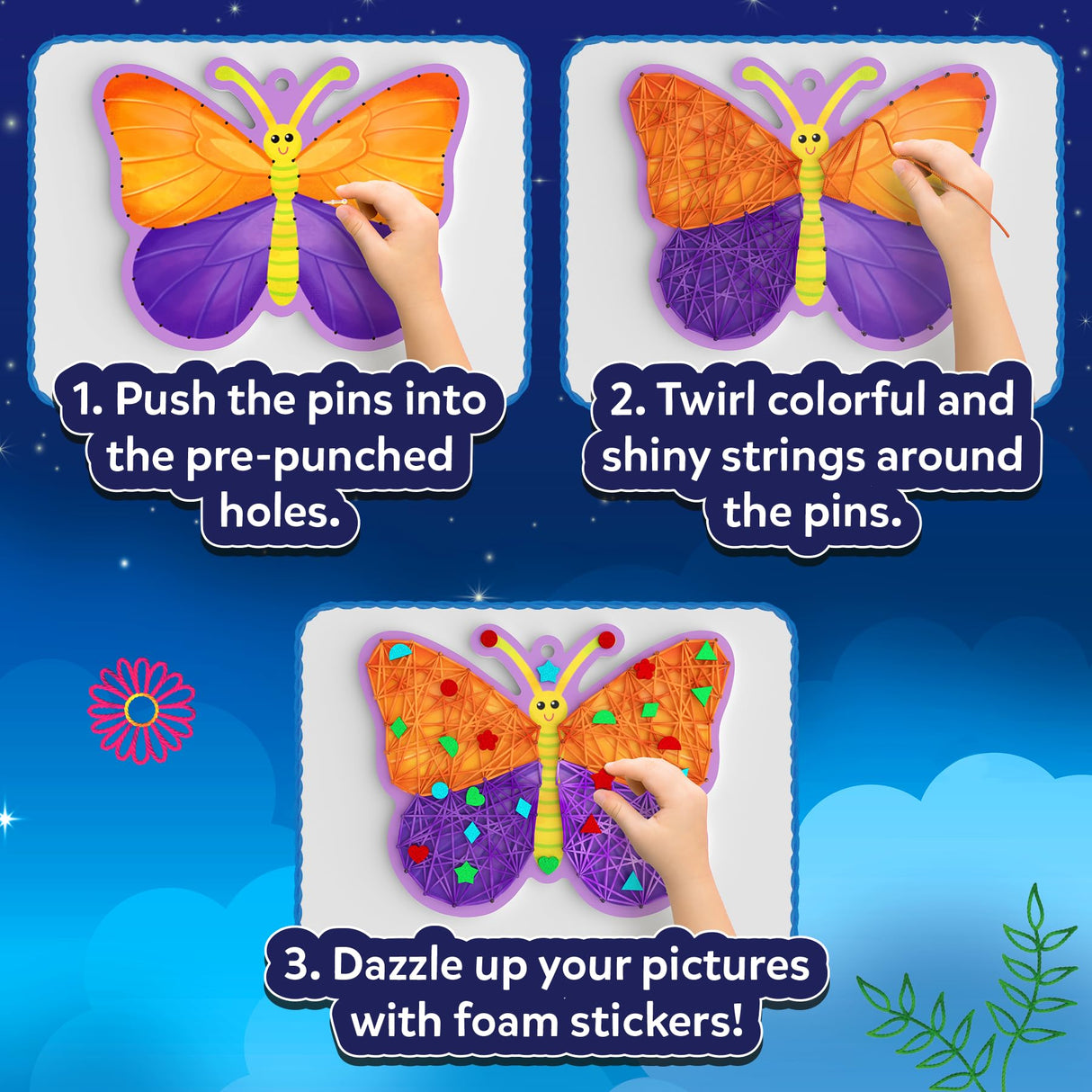 Skillmatics String Art Activity - Bugs & Butterflies, Mess-Free Art for Kids, Craft Kits & Supplies, DIY Decor & Creative Activity, Gifts for Girls & Boys Ages 6, 7, 8, 9, 10, 11, 12 Skillmatics