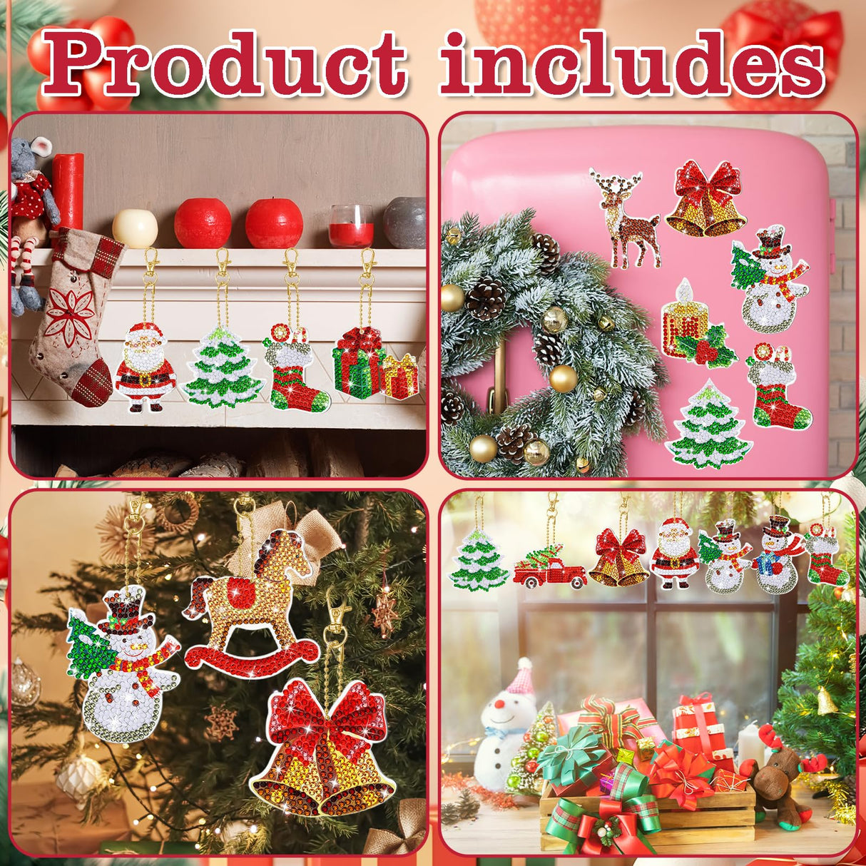 12Pack Christmas Diamond Art Ornaments Xams Diamond Painting Ornaments DIY Painting Keychain Kits for Adults Christmas Family Decor Hanging Kits Dolkoic