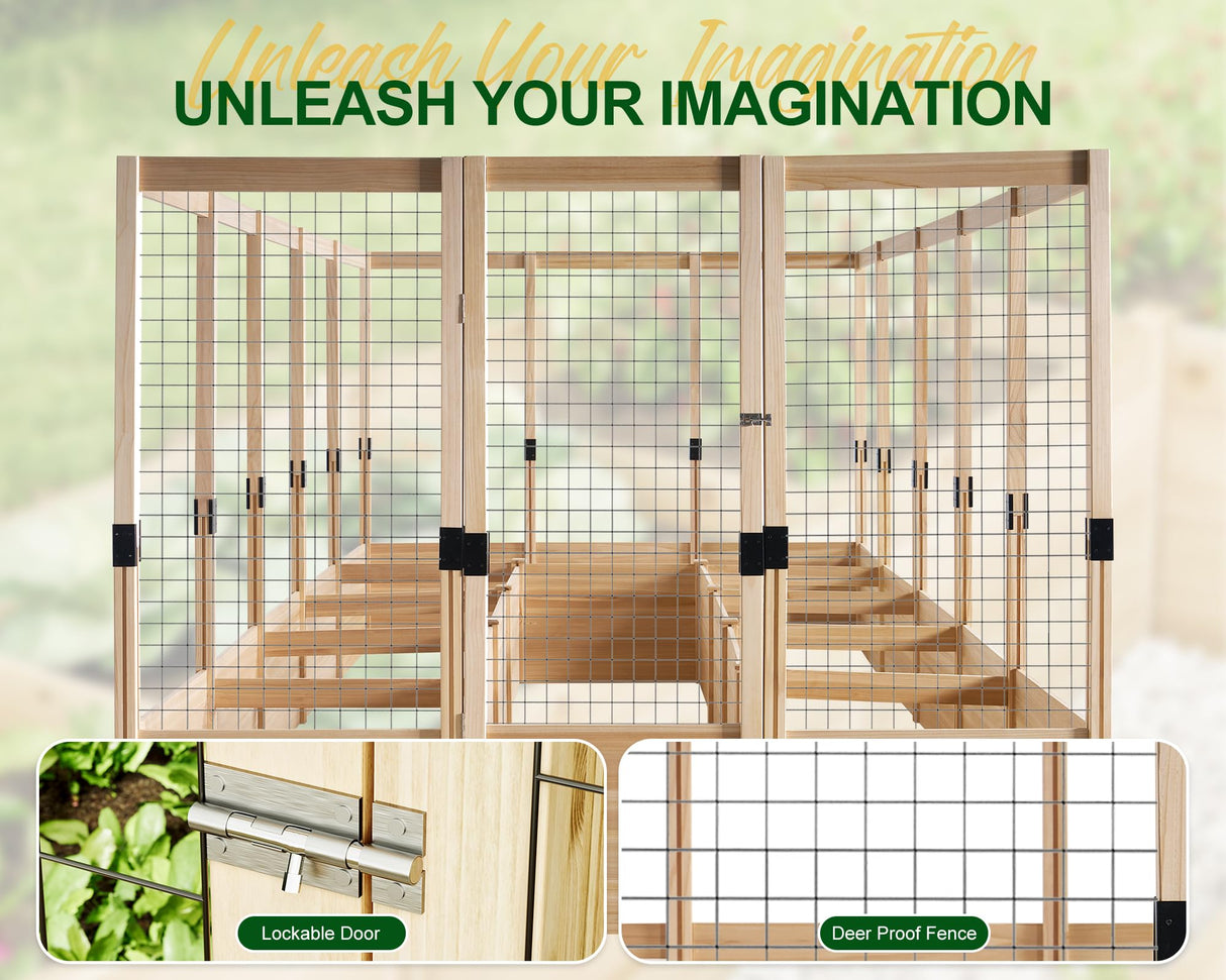 AMERLIFE U-Shaped Raised Garden Bed with Deer Proof Fence, 7.5Wx15Dx6H Outdoor Wooden Raised Garden Bed Planter with 19" Depth Planter Box AMERLIFE