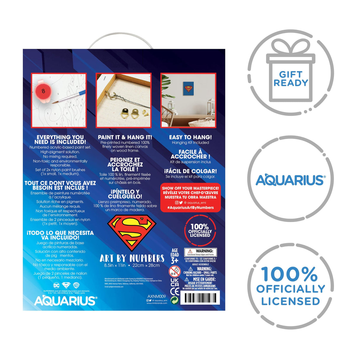 AQUARIUS Superman Logo Art by Numbers Mini - 8.5 x 11 in - Superman Retro Themed Paint by Number for Adults & Kids - DIY Color by Number Paint Kit for Beginner - Officially Licensed AQUARIUS