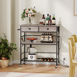 HOOBRO Kitchen Island with Storage, Rolling Island Cart for Kitchen with 2 Drawers & Outlet, 3 Tier Coffee Station and Microwave Stand, Kitchen Island Table for Home, Greige and Black BG08UZD01 HOOBRO