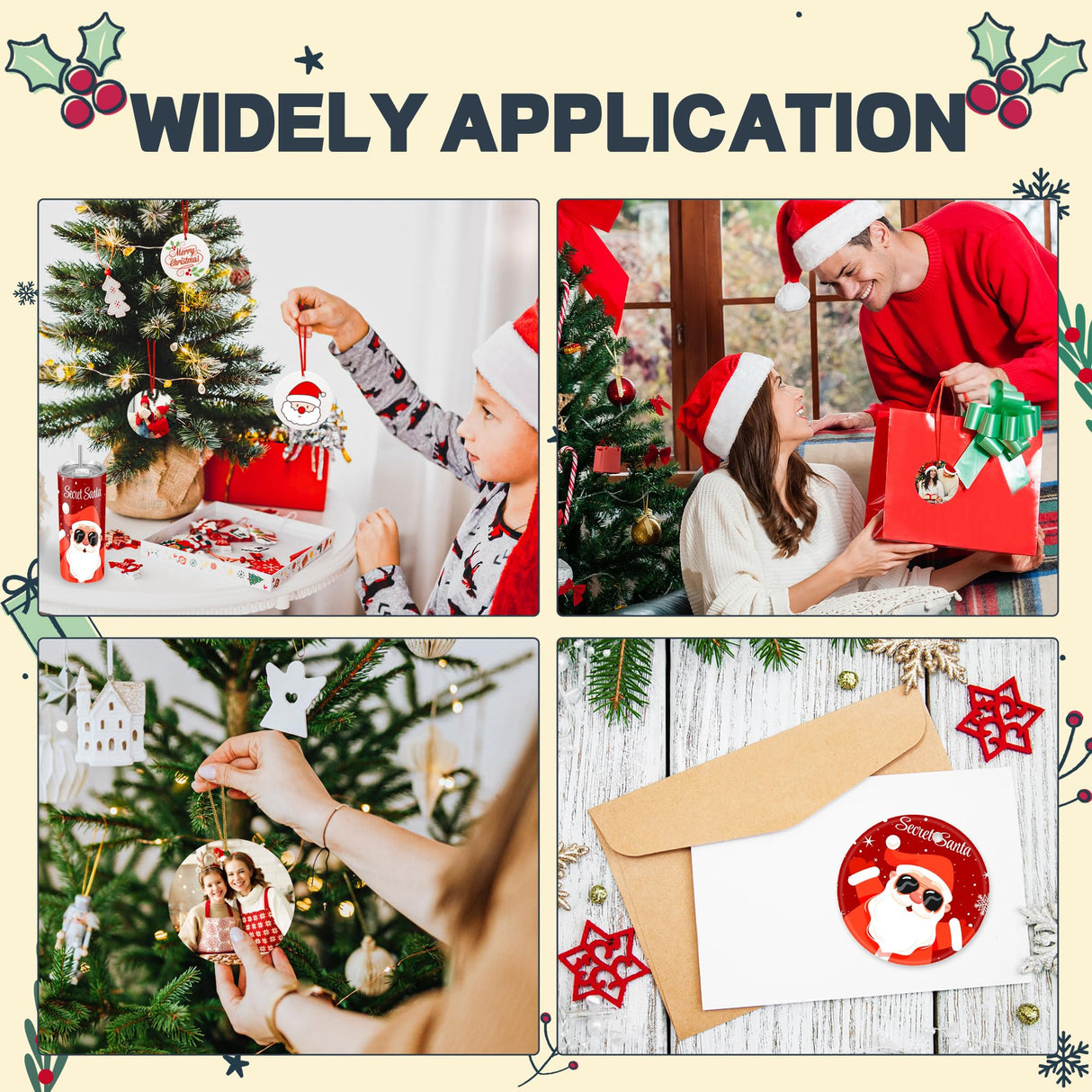 Joyclub 12 PCS 3'' Sublimation Ornament Blanks Ceramic Sublimation Christmas Ornaments Bulk Round White Ornaments for Personalized Xmas Tree Ornament Home Decor DIY Crafts Joyclub