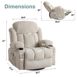 BOSMILLER Oversized Recliner Chair for Adults with Vibration Massage and Lumbar Heating Swivel Rocker Recliner with Cup Holder and USB Charge Port for Living Room BOSMILLER