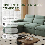 Sectional Modular Down Filled Sofa, Comfty Feather L Shape Cloud Couch for Living Room,114" Simple Couch,Adjustable Backrest,3Seat with Storage Ottoman for Office,Apartment (Green-3 Seat+Ottoman) Pistachio