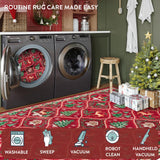 Lahome Christmas Living Room Rug, 5x7 Print Christmas Reindeer Rugs for Bedroom Aesthetic Large Washable Carpet, Soft Xmas Tree Stain Resistance Dining Room Carpets for Under Table (Red) Lahome