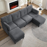ijuicy Convertible U-Shaped Sectional Sofa with 2 Movable Ottomans, 4 Seat Sectional Couches for Living Room Furniture, Corduroy Comfy Couch for Small Spaces,Wood Frame & Thick Foam Cushion-Dark Grey ijuicy