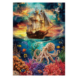 Ocean Sailboat Octopus Puzzles for Adults 1000 Pieces, Colorful Beach Dolphin Sea Jigsaw Puzzles, Beautiful Art Bird Scenic Puzzle IdeaBazar