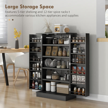 HOMCOM 41" Kitchen Pantry Storage Cabinet, Freestanding Kitchen Cabinet with 12 Door Shelves, Double Doors, 5-Tier Shelving and Adjustable Shelves, Blue HOMCOM