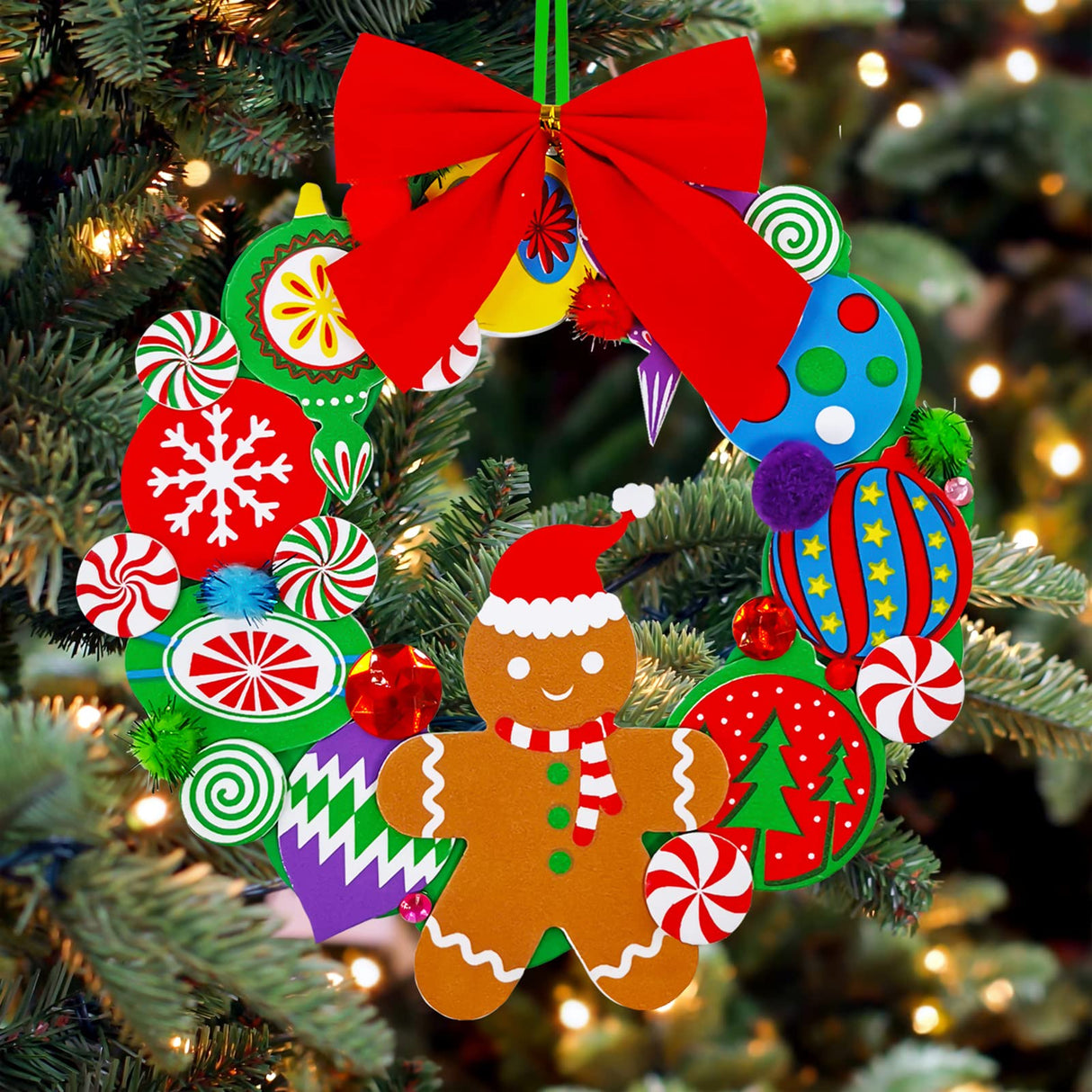 Winlyn 12 Sets Winter Crafts DIY 3D Christmas Wreath Ornaments Art Sets Santa Snowflake Snowman Foam Stickers Arts and Crafts for Kids Holiday Home Classroom Activities Winlyn