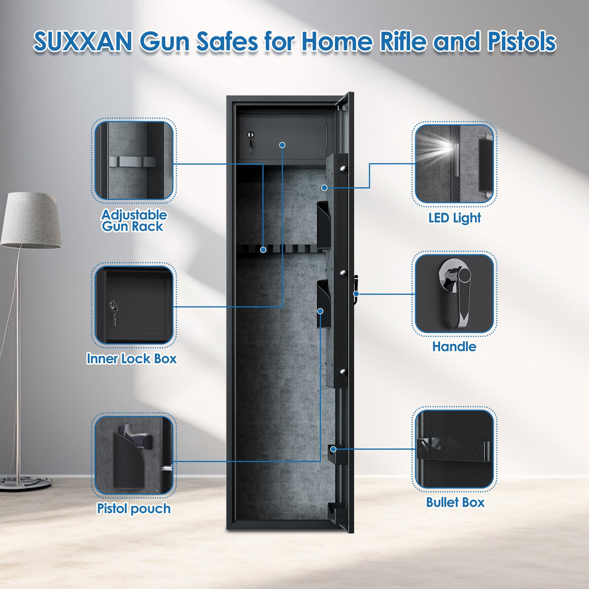AOBABO 8-Rifle Gun Safe with Quick Access Keypad Lock, Security Cabinet Long Safes Gun Cabinet for Shotguns with Pistol Pocket Aobabo