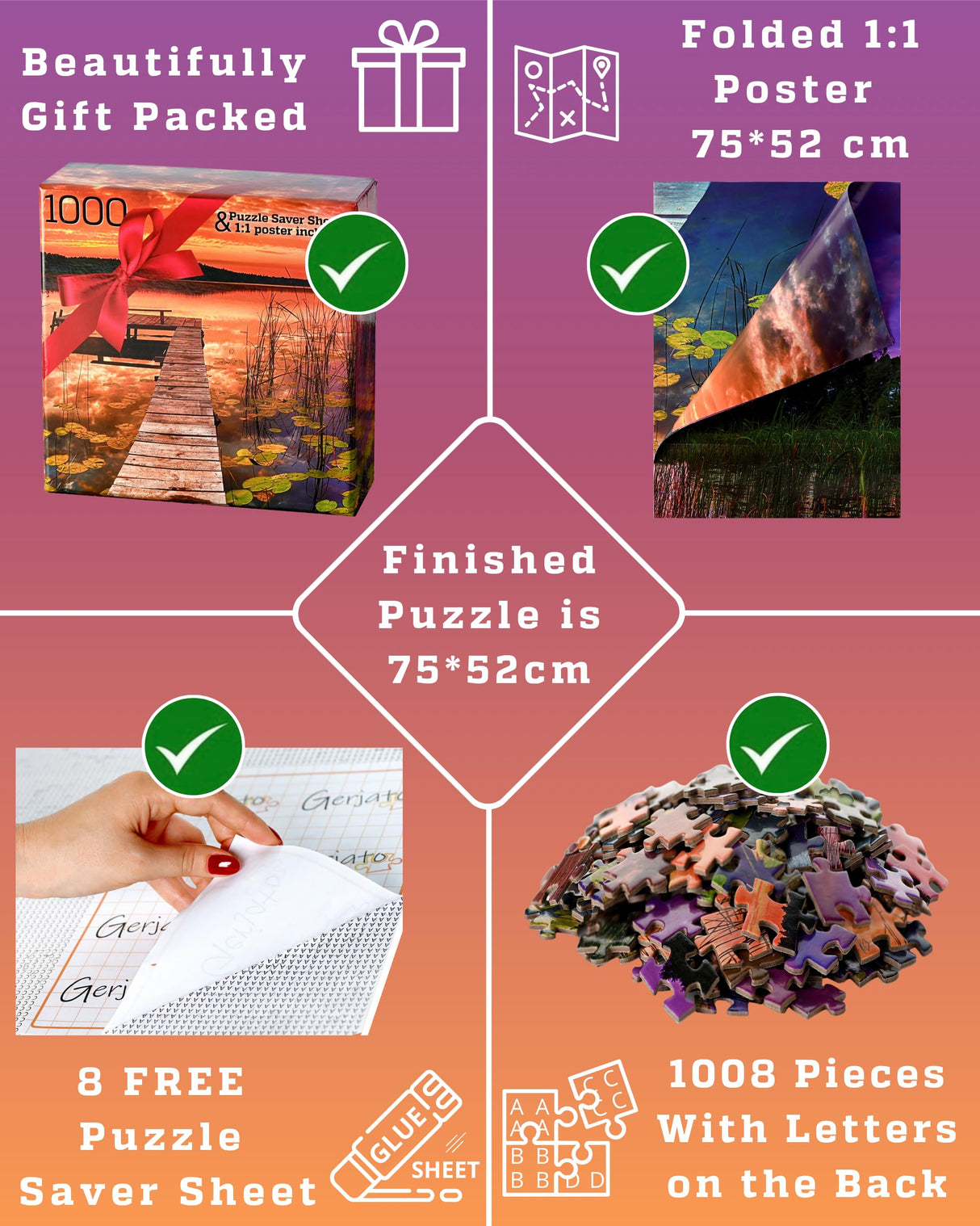 Puzzles for Adults 1000 Pieces - 20x30 in HD Quality Landscape 1000 Piece Puzzle for Adults & Families | Sturdy 2mm Adult Puzzle Pieces | 8 Jigsaw Puzzles Saver Sheets & Full-Sized 1:1 Poster Included Gerjato