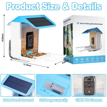 Smart Bird Feeder with Camera, Free AI Forever,1080P HD 2.4G WiFi Bird Camera Feeder & Solar Panel, App Notify When Birds Detected, Bird House with - WoodArtSupply