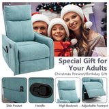 Massage Chair Recliner with Heat, Swivel Rocking Chair Recliner with High Back, Manual Nursery Recliners for Adults,Small Recliner Chair for Small Spaces, Living Room Bedroom, Fabric (Blue Green) Thctvous