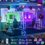 L Shaped Gaming Desk - Pink Gaming Desk with Hutch & Shelves, 47'' Gaming Computer Desk with LED Lights & Charging, Reversible PC Gaming Desk L Shape with Storage, L Desk for Gaming with Monitor Stand armocity