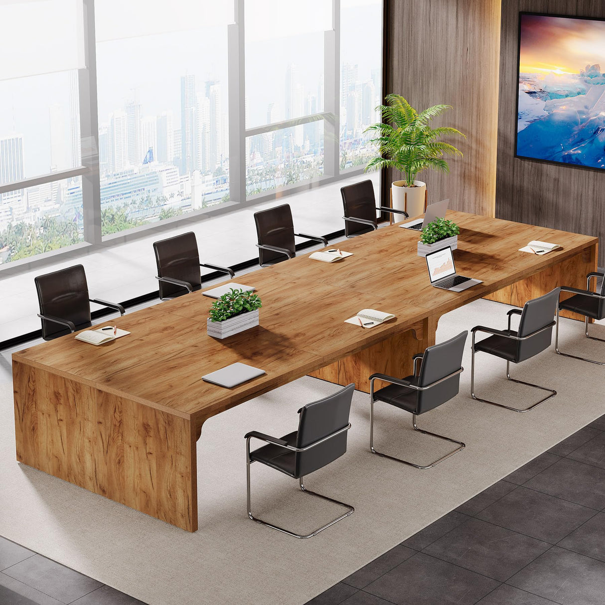 Tribesigns 13FT Conference Table, Large Rectangle Conference Room Table, Long Meeting Seminar Table Business Tables for 12-16 People (Four Tables) Tribesigns