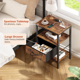 SUPERJARE Nightstand Set of 2, Bed Side Tables with Charging Station, Adjustable Fabric Drawer, Night Stand for Bedroom, 3-Tier Storage End Tables, for Living Room, Rustic Brown SUPERJARE