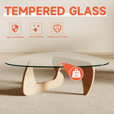 Miloyer Modern Coffee Table for Living Room and Small Spaces, 43.3" x 29.5" x 15.8" Triangle Tempered Glass Table Top and Eco-Friendly MDF Base, Natural Wood Miloyer