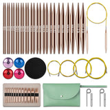 KoovDem Interchangeable Circular Knitting Needles Set - 13 Pairs | Premium Aluminum Needles & Accessories | Rose Gold KoovDem