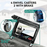 YITAHOME Utility Cart on Wheels, 550 lbs Capacity, 45 x 25 Inch Rolling Work Carts with Wheels, 2 Shelf Heavy Duty Plastic Service Cart Suitable for Warehouse, Garage, School & Office, Cleaning, Black YITAHOME