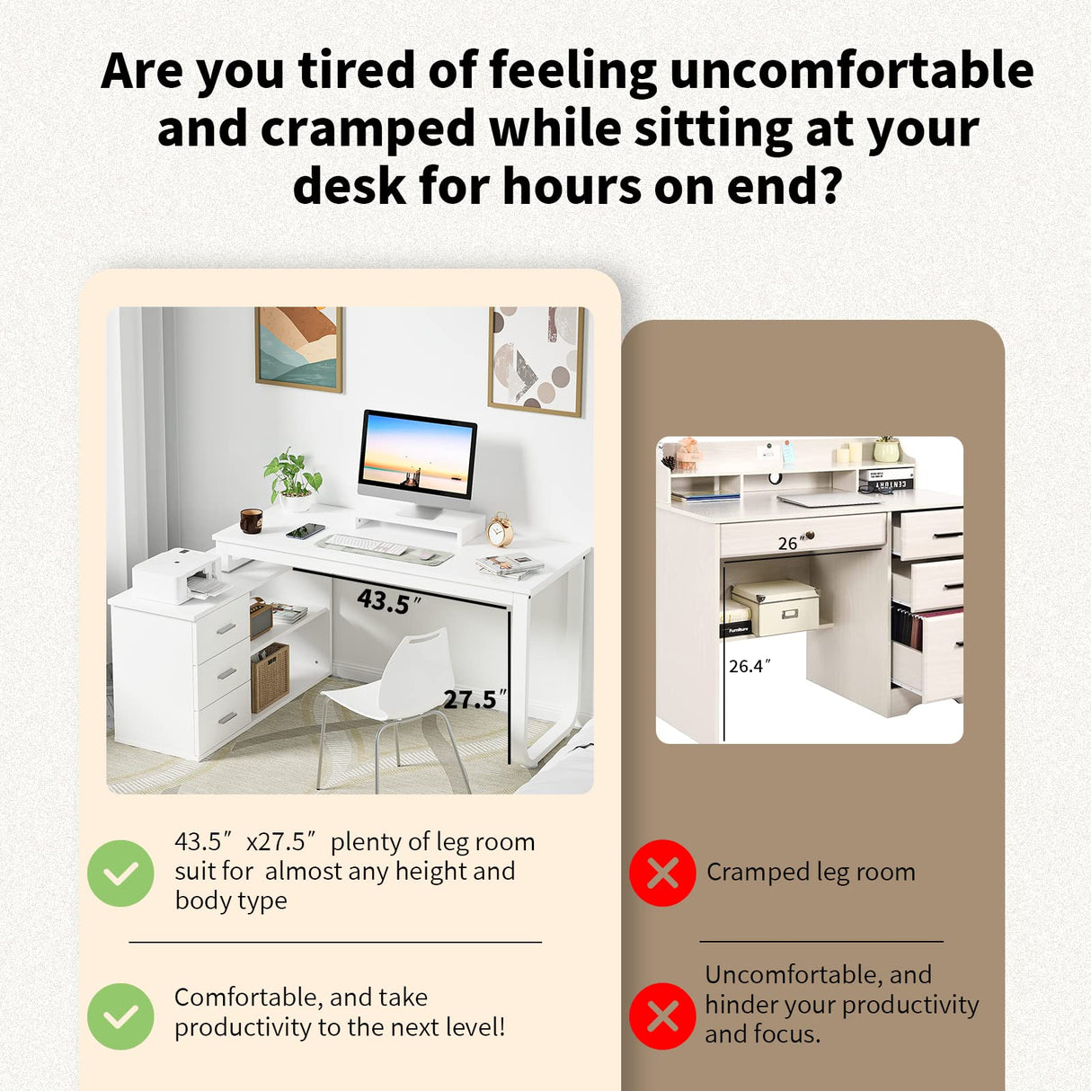 HOMBCK White Desk with Drawers and Shelves,Long Desk L Shaped Desk with Storage and Removable Monitor Stand for Home Office, Corner Desk Executive Desk for Bedroom HOMBCK