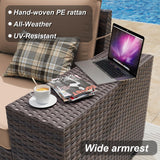 ALAULM 7 Pieces Patio Furniture Set with Fire Pit Table 55000BTU, Oversized Seat/Armrest and High Back Wicker Conversation Set with Thick Cushion for Backyard, Garden, Sand ALAULM