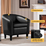 Topeakmart Faux Leather Club Chair, Modern Accent Chair and Cozy Barrel Armchair with Sturdy Legs for Living Room Bedroom Reception Room, Black Topeakmart