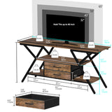 Simoretus Modern 55" TV Stand with Power Outlet for TV up to 65 Inch, LED and 2 Storage Fabric Drawers, Entertainment Center with Charging Station for Living Room Bedroom (Rustic Brown) Simoretus