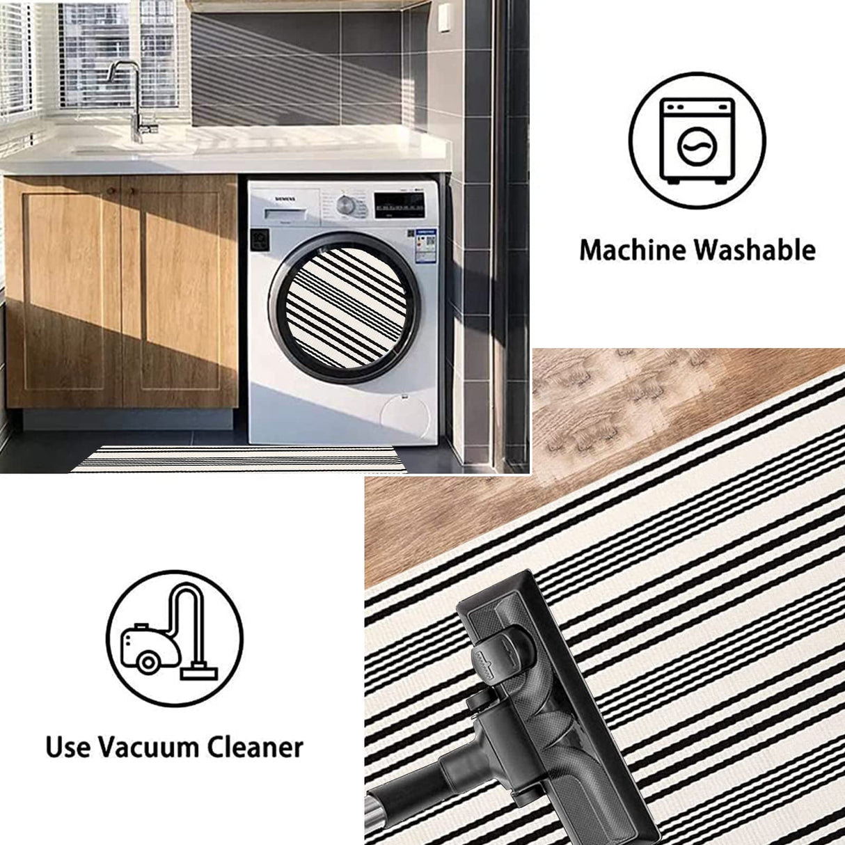 Black and White Striped Outdoor Rug 24'' x 51''Farmhouse Front Porch Mat Hand-Woven Machine Washable Layered Door Mats for Entryway/Bedroom BUAGETUP