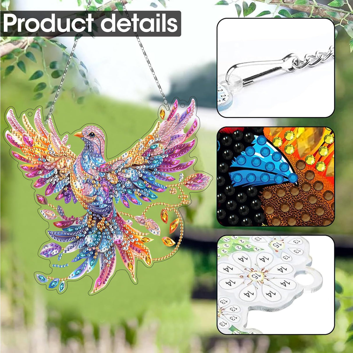 SKRYUIE Hanging Diamond Art Kits for Adults Bird, DIY Window Pendant Diamond Painting Kit Sun Catcher, Special Shaped Crystal Acrylic Double Sided, Porch Outdoor Garden Ornaments 7.486 x 7.29 Inch SKRYUIE