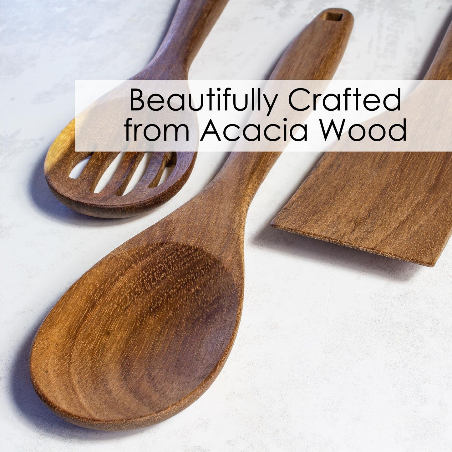 TB Home 3 Piece Acacia Wood Kitchen Utensils Set, Wooden Cooking Utensils Set