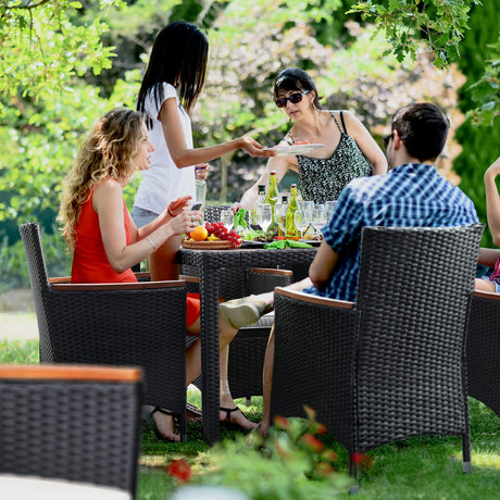 Flamaker 9 Piece Patio Dining Set Outdoor Acacia Wood Table and Chairs with Soft Cushions Wicker Patio Furniture for Deck, Backyard, Garden Flamaker