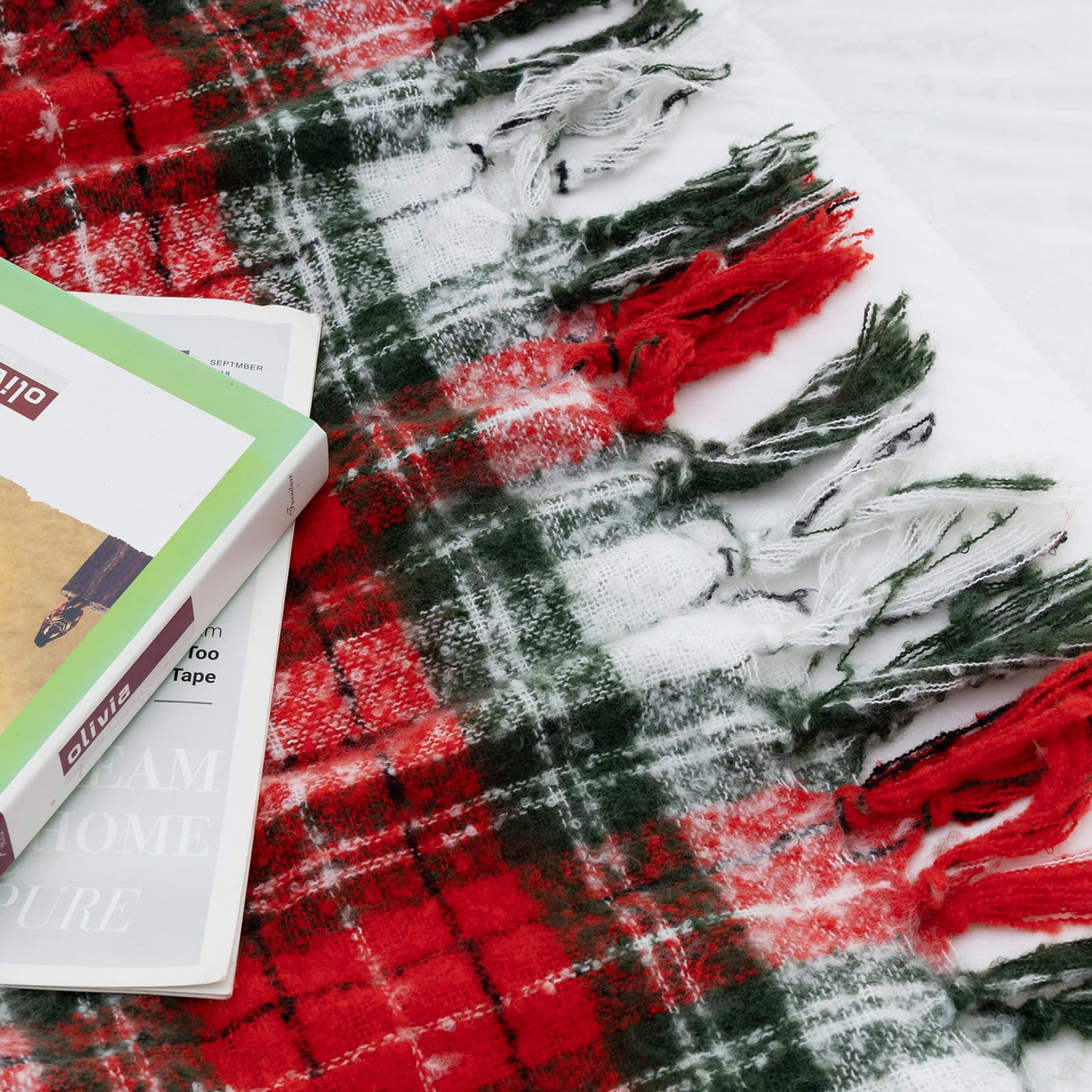 LALIFIT Plaid Throw Blanket with Fringes Green Red Christmas Home Decor Blankets Super Soft Cashmere Blanket for Couch Sofa Farmhouse Halloween etc 50" x 60" Inches(Xmas) LALIFIT