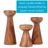 BIRDROCK HOME 3pc Flare Candleholders - Farmhouse Wooden Pillar Stand Set - Large Decorative Wood Candlestick - Table Centerpiece & Mantle Decor - Tall Tiered Candle Holders for Decorations - Natural BIRDROCK HOME