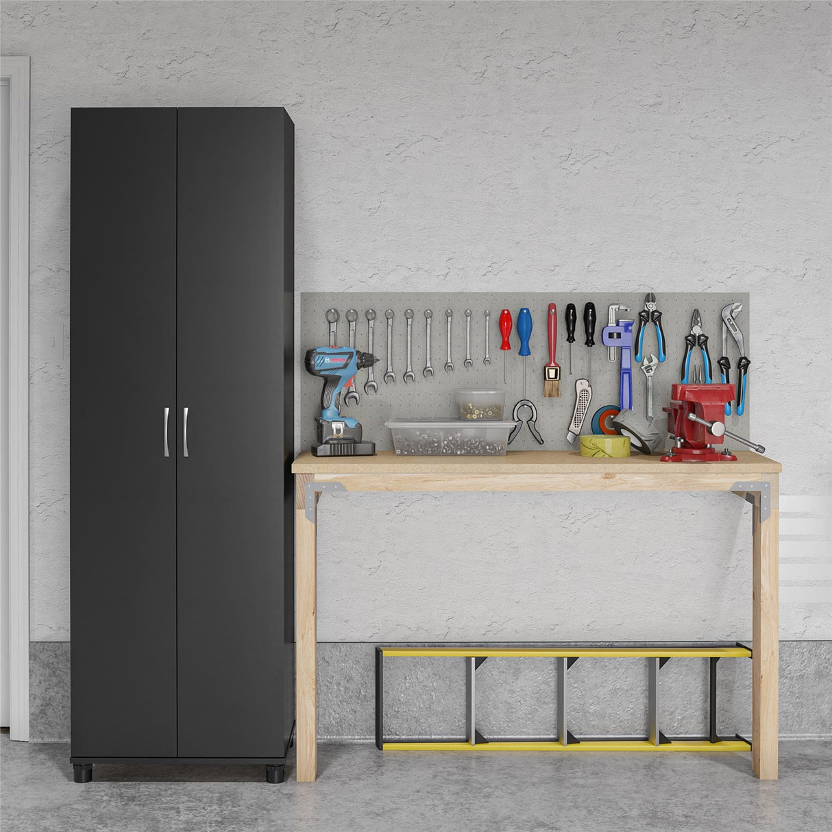 REALROOMS Basin 24" 2 Door Utility Storage Cabinet, Black REALROOMS