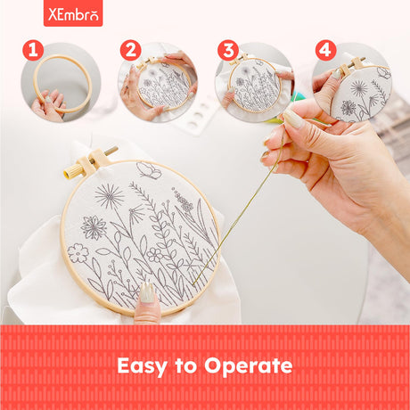 XEmbro 6 Pieces Embroidery Hoop 3.6 to 10.7 inches Plastic Cross Stitch Hoop with 16PCS Needles, Small Embroidery Hoops for Embroidery, Cross Stitch, Craft Sewing, and Decoration Ornaments XEmbro