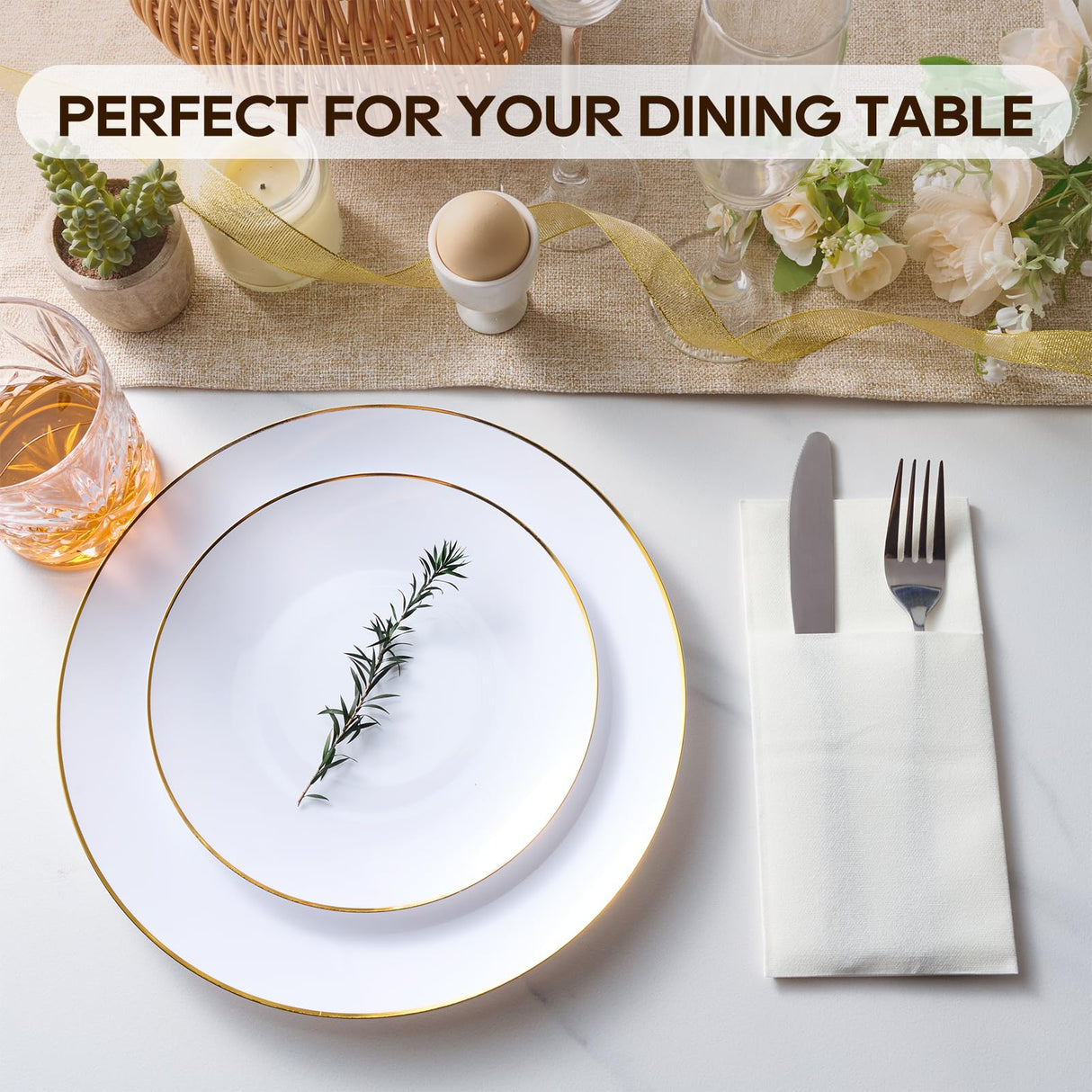 FOCUSLINE 50 Count Disposable Cloth like Napkins, Built-in Flatware Pocket, White Prefolded Paper Napkins, Linen Feel Dinner Napkins for Wedding, Parties, or Events FOCUSLINE