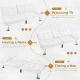 VICTONE Futon Sofa Bed Modern Faux Leather Couch Bed Convertible Folding Recliner for Living Room with 2 Cup Holders and Armrest (White) VICTONE