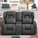URRED Loveseat Recliner Sofa with Console, RV Manual Reclining Loveseat Couch Home Theater Seating with Cup Holders/Side Pockets/Pillows/Hide Storage for Living Room, Gray URRED