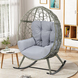 YITAHOME Outdoor Rocking Egg Chair with Cushioned Comfort, Wicker Patio Rocker 250lb Capacity, Anti-Slip, All-Weather Resilient Rattan Design for Indoor & Outdoor Relaxation Spaces, Light Grey YITAHOME